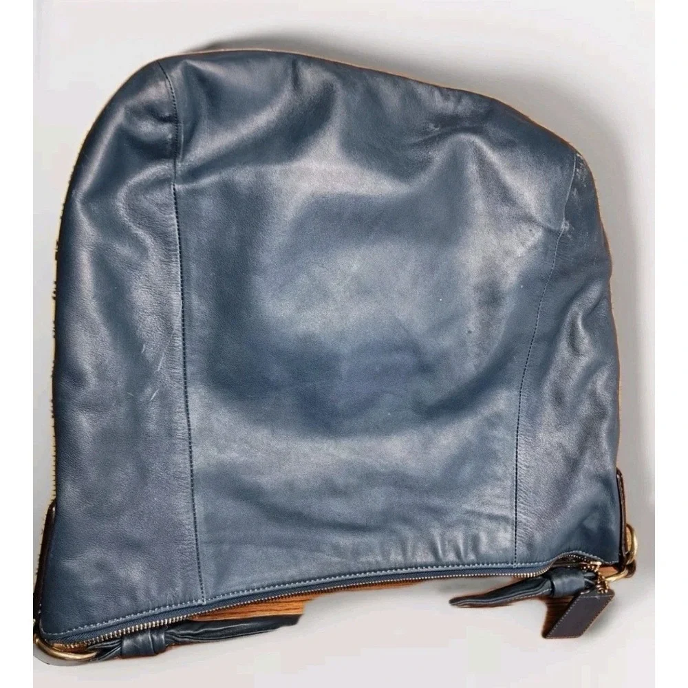 Coach 14769 Kristin Slouch Hobo Shoulder Bag Teal Blue Leather Large